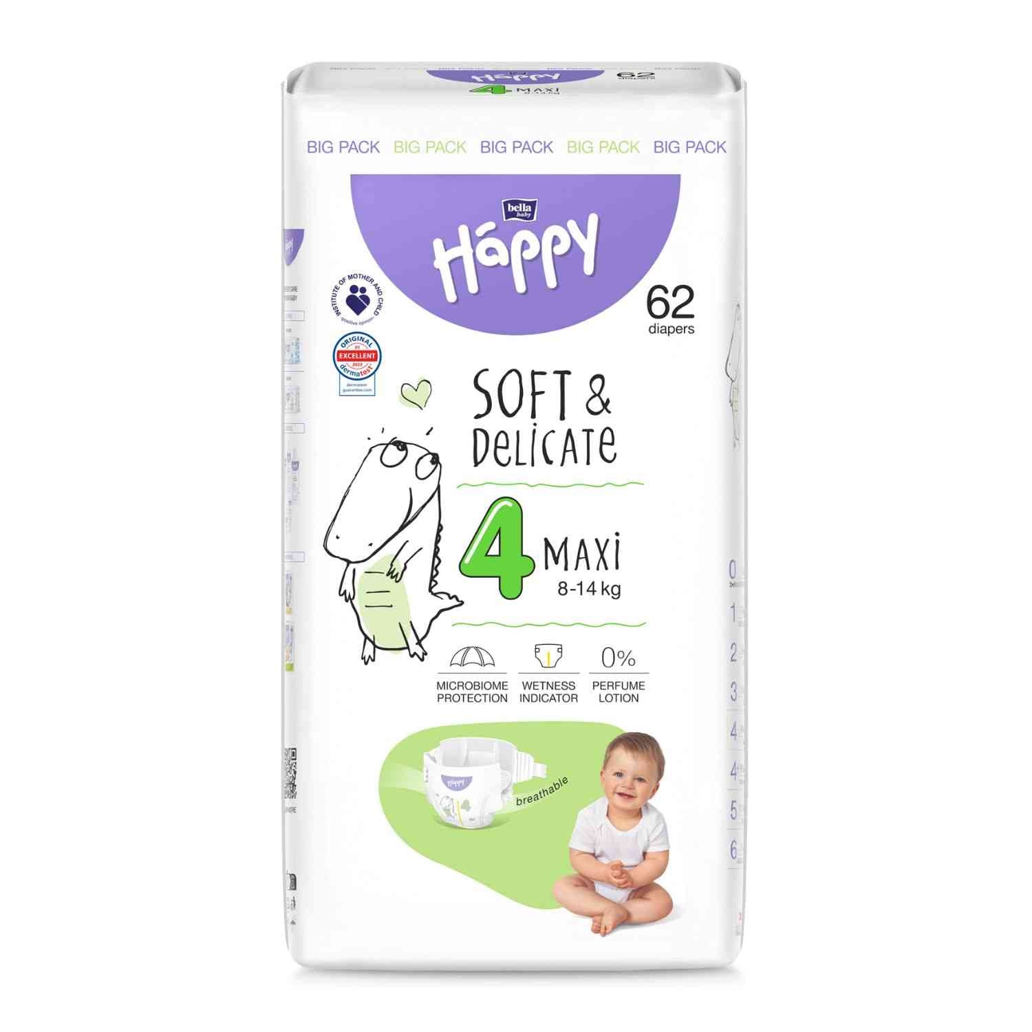 bella baby Happy Windeln "super weich" Gr. 4 (Maxi) von 8 bis 14 kg - BIG PACK (62 Stück)